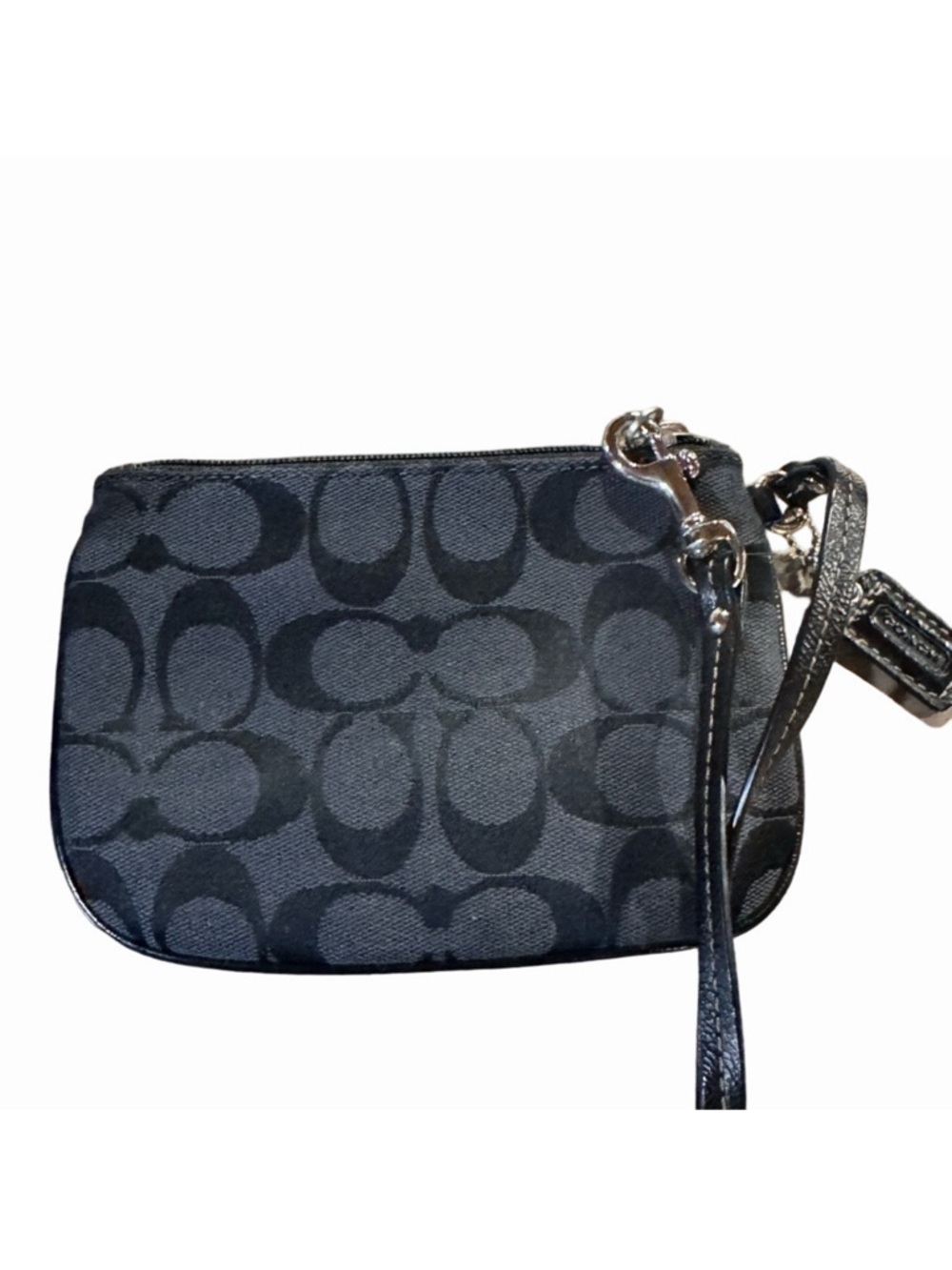 Coach Black Signature Jacquard Zip Top Wristlet